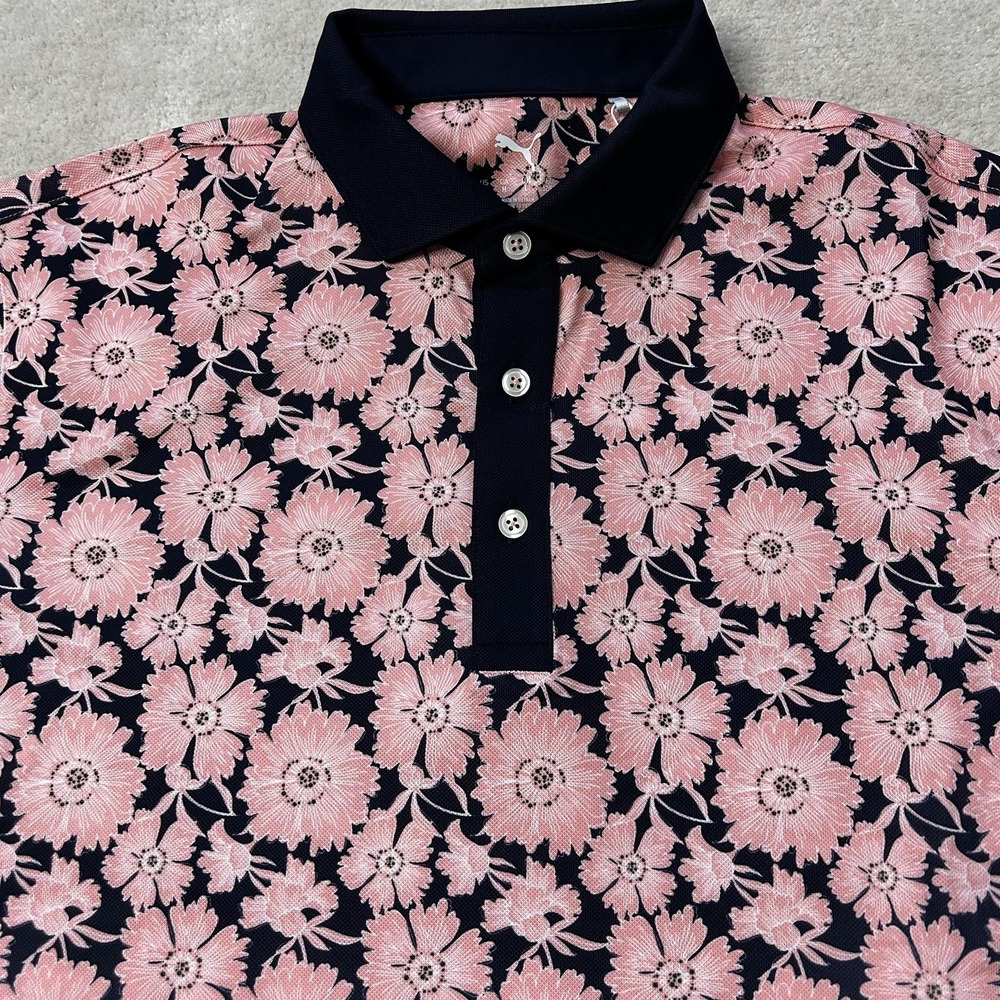 Puma Golf Polo Shirt Men's Medium Stretch Performance Floral